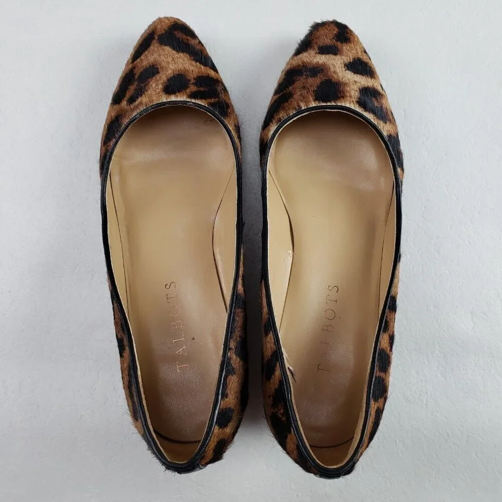 Talbots Leopard Print Laney Wedge Womens 7 Brown Calf Hair Low Closed Toe Heel